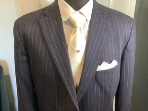 Men’s Two Piece Suit Blue Pinstripe By Hugo Boss 42R Virgin Wool Lightweight - Picture 1 of 19