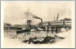 DESTRUCCIÓN DE TREN en FERROCARRIL PUENTE ANTIGUO FOTO REAL POSTAL RPPC - Imagen 1 de 2