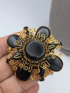 Vintage elegante gold schwarzfarbene filigrane Brosche - Bild 1 von 11
