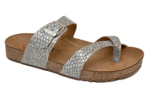 HAFLINGER Thong Sandals Juno silver pine reptile-look Leather NEW - Picture 1 of 5