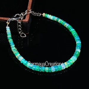 Natural Ethiopian Green Opal Beads Bracelet, Welo Fire Rondelle Beads Bracelet - Picture 1 of 4