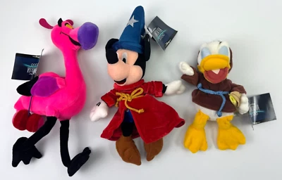 3 Vintage Disney Store Fantasia Plush Toys w/ Tags 2000 Donald Flamingo Mickey - Image 1 of 4