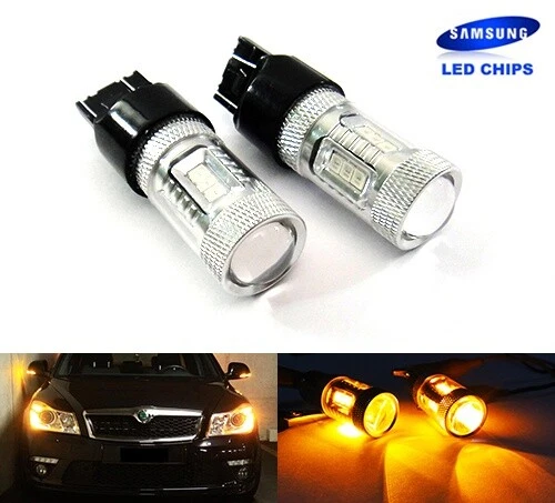2x Amber 180 P27/7w 182 P27w Bulb Samsung LED Side Indicator Tail Stop Light DRL