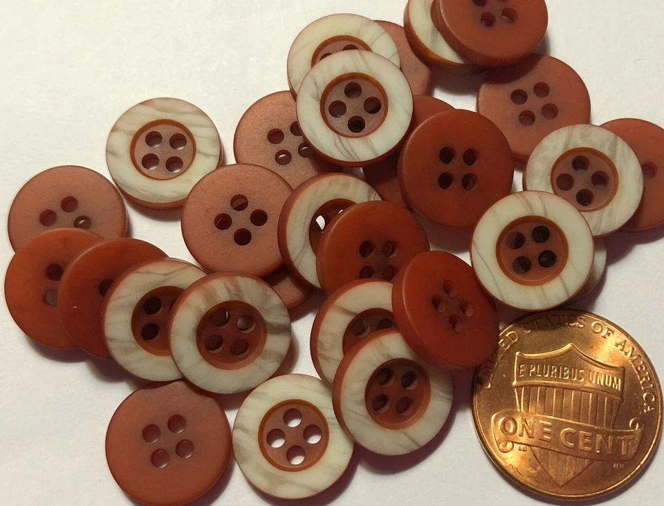 24 Small Reddish Brown Off-white Plastic Sew-thru Buttons Almost 1/2" 12mm 10240 - Image 1 of 1