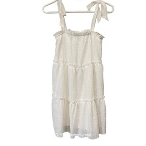SHEIN White Mini Dress Women's XS White Seersucker Tiered Sleeveless Tie Sleeve - Picture 1 of 10