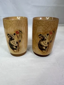 Vtg MCM Koala Australian Bamboo Tumblers Glasses Max Brand Queensland New 2 - Picture 1 of 7