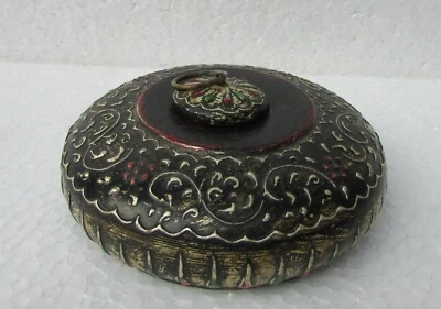 Caja de tabaco de opio artesanal pintada de madera vintage coleccionable Foto 1 de 4