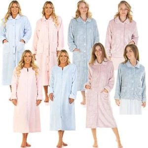 Womens/Ladies Fleece Button Through Robe/Dressing Gown Size 10-24 - Picture 1 of 21