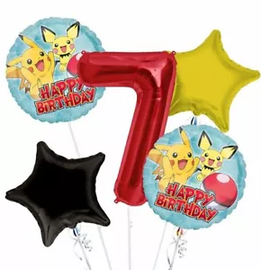 Pokemon Pikachu 7th Happy Birthday Balloon Bouquet Party Supplies Seventh - Picture 1 of 1