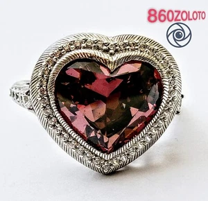 NEW J. RIPKA HEART SHAPED 925 SILVER w/ LARGE AMETHYST & DIAMONIQUES RING. NWOT - Picture 1 of 7