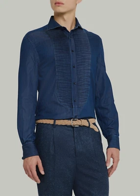 NWT $1595 Brunello Cucinelli Men's Slim Fit Denim Tuxedo Shirt Size L  A252 - Image 1 of 4