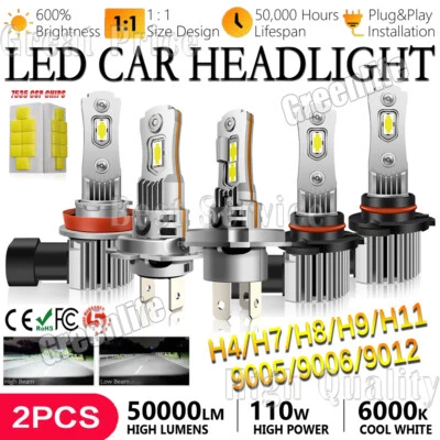 H7 H4 H8 9005 9006 LED Headlight Bulbs High Low 6000K White CANBUS ERROR FREE - Image 1 of 4