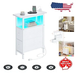 Elegant Bedside Table with LED Light & 2 USB Ports - Ideal for Modern Bedrooms - Picture 1 of 10