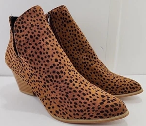 Rosy womens ankle boot Size 12 M Brown cheetah print zip side fabric upper NEW - Picture 1 of 7