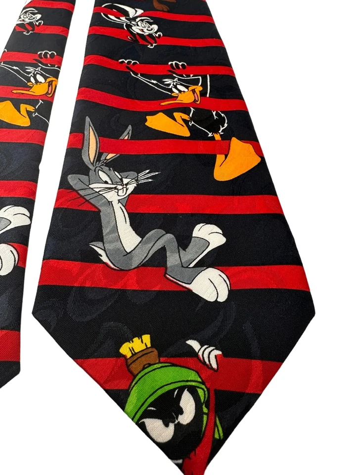Corbata Looney Tunes Mania 1995 Novedad Negra Roja Rayas Estampado Personaje Foto 1 de 4