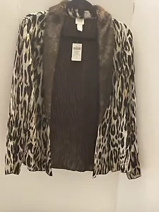 Chicos plissierte Eleganz Kragenjacke Größe M/8 Leopardendruck Kunstfell  - Bild 1 von 13