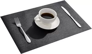 Black Placemats 6 Pack Heat- Stain- Water Resistant Non-Slip Vinyl Table Mat USA - Picture 1 of 5