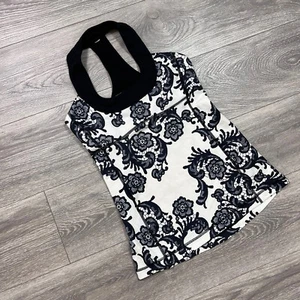 Lululemon Racerback Tank Top Black White Paisley Floral Yoga Boho Feminine 6 - Picture 1 of 8