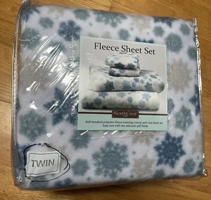 North Crest Blue Snowflake Twin Flannel Sheet Set New Sealed Toasty Warm - Picture 1 of 6
