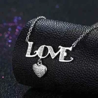 1.50Ct Round Cut Lab Created Diamond "LOVE" Heart Pendant 14k White Gold Plated - Image 1 of 4