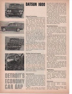 1967 DATSUN 1600 ~ ORIGINAL SINGLE-PAGE ARTICLE / AD - Picture 1 of 1
