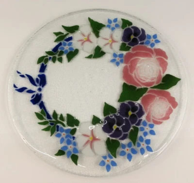 Plato de vidrio multicolor Peggy Karr flor floral 13,75" vidrio artístico fundido Foto 1 de 4