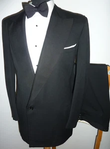 Vintage Montague Burton Tuxedo Black 2 Piece Suit 38 Dinner Jacket Trousers W 34 - Picture 1 of 15
