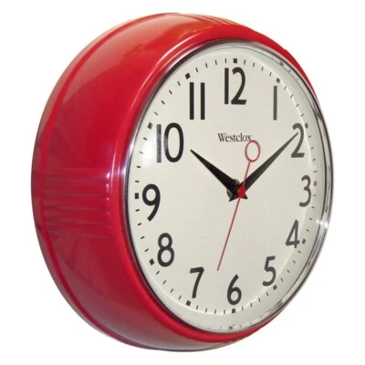 Westclox 9.5" Red Retro Convex Glass Lens Analog Quartz Accurate Wall Clock