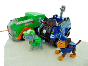 PAW PATROL CHASE AND ROCKY WITH POLICE CRUISER AND RECYCLING TRUCK - Picture 1 of 7