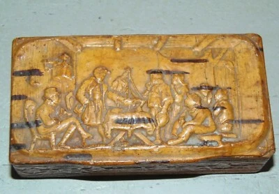 -BELLE BOITE A PRISER SNUFF BOX TABATIERE XIXe bois pressé Bouleau décor TAVERNE - Photo 1/4