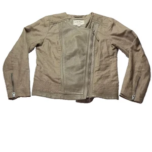 Giacca Moto Lucky Brand Donna S Pelle di Agnello Beige Tan - Foto 1 di 12