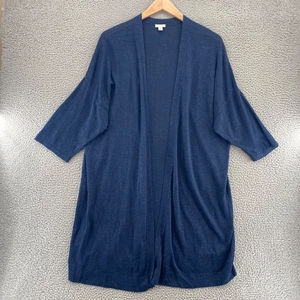 J Jill Sweater Women 2X Plus Navy Pure Jill Linen Blend Open Cardigan 3/4 Sleeve - Picture 1 of 11