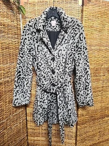 Chico's Leopard Kunstfell Jacke Mantel Gr. 12/14 Schnee Leopardenmuster grau schwarz - Bild 1 von 8