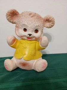 Edward Mobley Teddy Bear Rain Jacket Rubber Vintage 9.5" Tall Loud Squeak - Picture 1 of 23
