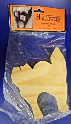 Halloween Gato de madera sin pintar decoración colgante artesanía hágalo usted mismo Wang’s International Foto 1 de 4
