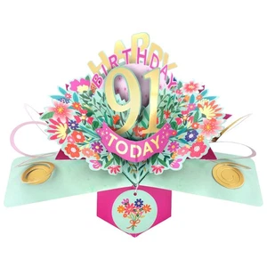 Happy 91st Birthday 91 Today Pop-Up Greeting Card Love Kate's Pop Up Cards Her - Picture 1 of 3