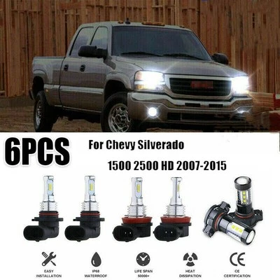 8000K LED Headlights +Fog Bulbs Kit For Chevy Silverado 1500 2500 2007-2015 - Image 1 of 4