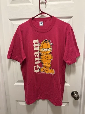 Camiseta Garfield Guam Vintage Años 90 Jim Davis Rosa XL Velva Brillo Hecha en EE. UU.  Foto 1 de 4
