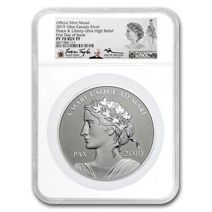 2019 Canada 10 oz Silver Peace Medal Rev PF-70 UHR NGC (FDI) - Picture 1 of 6