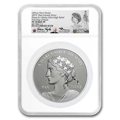 2019 Canada 10 oz Silver Peace Medal Rev PF-70 UHR NGC (FDI) - Image 1 of 4