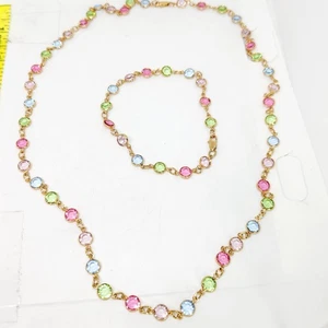 Vintage Pastel Bezel Set Austrian Crystal 25”Necklace & Bracelet Or Anklet Set - Picture 1 of 8