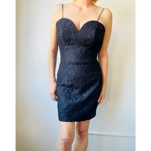 Black Roberta Dress Vintage Mini 90s Lace Sweetheart Neckline Whimsigoth LBD 9 - Picture 1 of 11