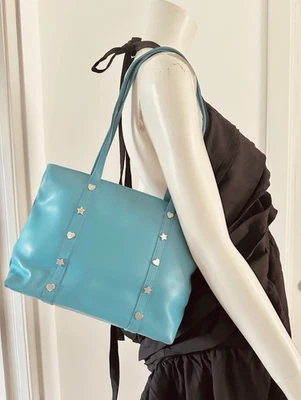 FURLA Shoulder Bag Handbag Turquoise Blue Cow Leather Rare 90s Chic! Vintage⭐️💚 - Image 1 of 4