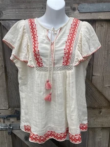 NEW Mercer & Madison Boho Tassel Tie Smock Tunic Top XS- UK8 - Orange/Cream Mix - Picture 1 of 12