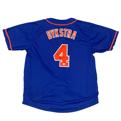 Camiseta deportiva personalizada firmada por Lenny Dykstra de los Mets de Nueva York con 86 WSC Beckett Witness certificado de autenticidad BAS Foto 1 de 3