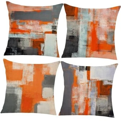 Orange Black Grey Throw Pillow Covers 18" x 18" (Pack of 4) Orange and Gray - Image 1 of 4