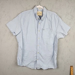 Hollister Shirt Mens XL Blue Short Sleeve Button Down Preppy Pocket Logo Stretch - Picture 1 of 9