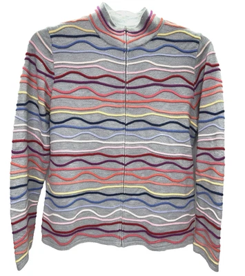 Свитер на молнии спереди Coldwater Creek L (14) серый цветные полоски Pride Rainbow - Изображение 1 из 4