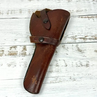 "Revólver 205 DB6 funda de pistola de cuero grueso marrón cabeza roja vintage 6""" Foto 1 de 4