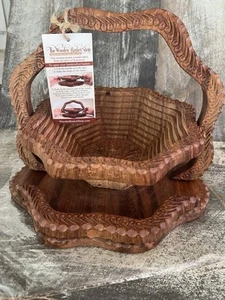 The Wooden Basket Shop Folding Spiral Collapsible Wooden Basket Fruit Nut Bowl - Picture 1 of 9